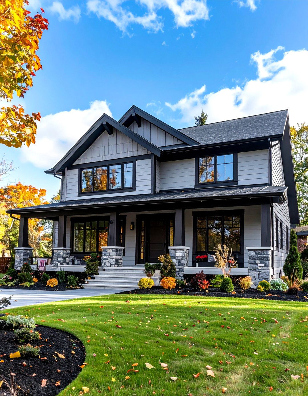 Ranch Style Grey House Design - 24 Grey House With Black Trim