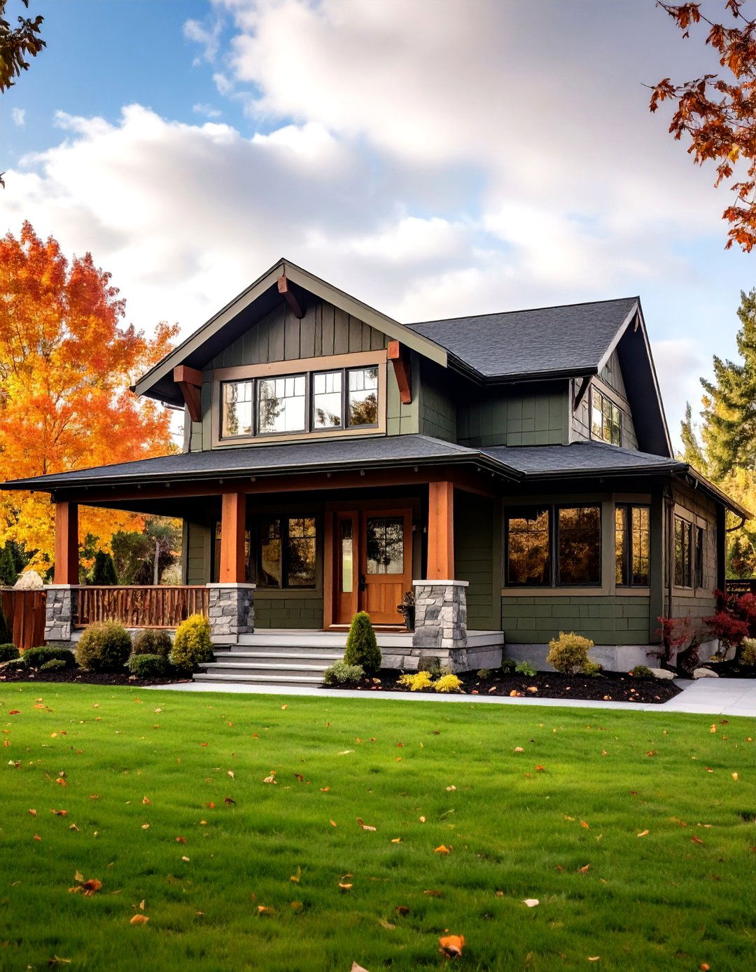 Ranch Style Single Story Living - 24 Dark Olive Green House Designs
