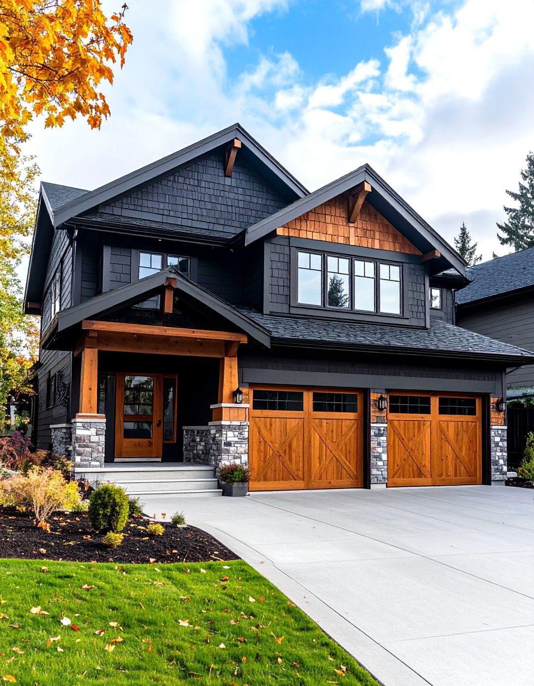 Ranch Style Wood Garage Doors - 24 Black House With Wood Accents
