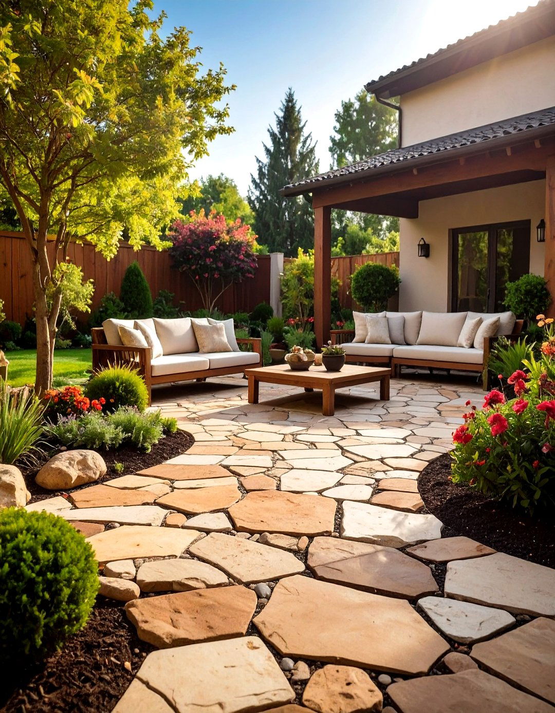 Random Stone Flagstone Patio - 24 Stamped Concrete Patio Ideas