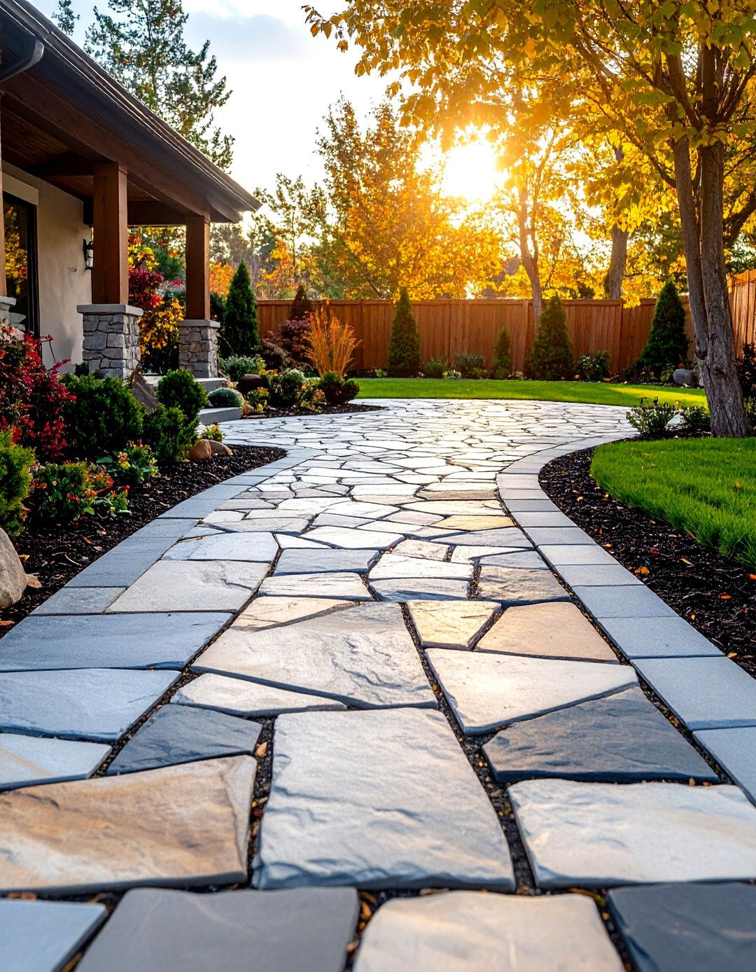 Random Stone Pattern Concrete Driveway - 24 Concrete Driveway Ideas