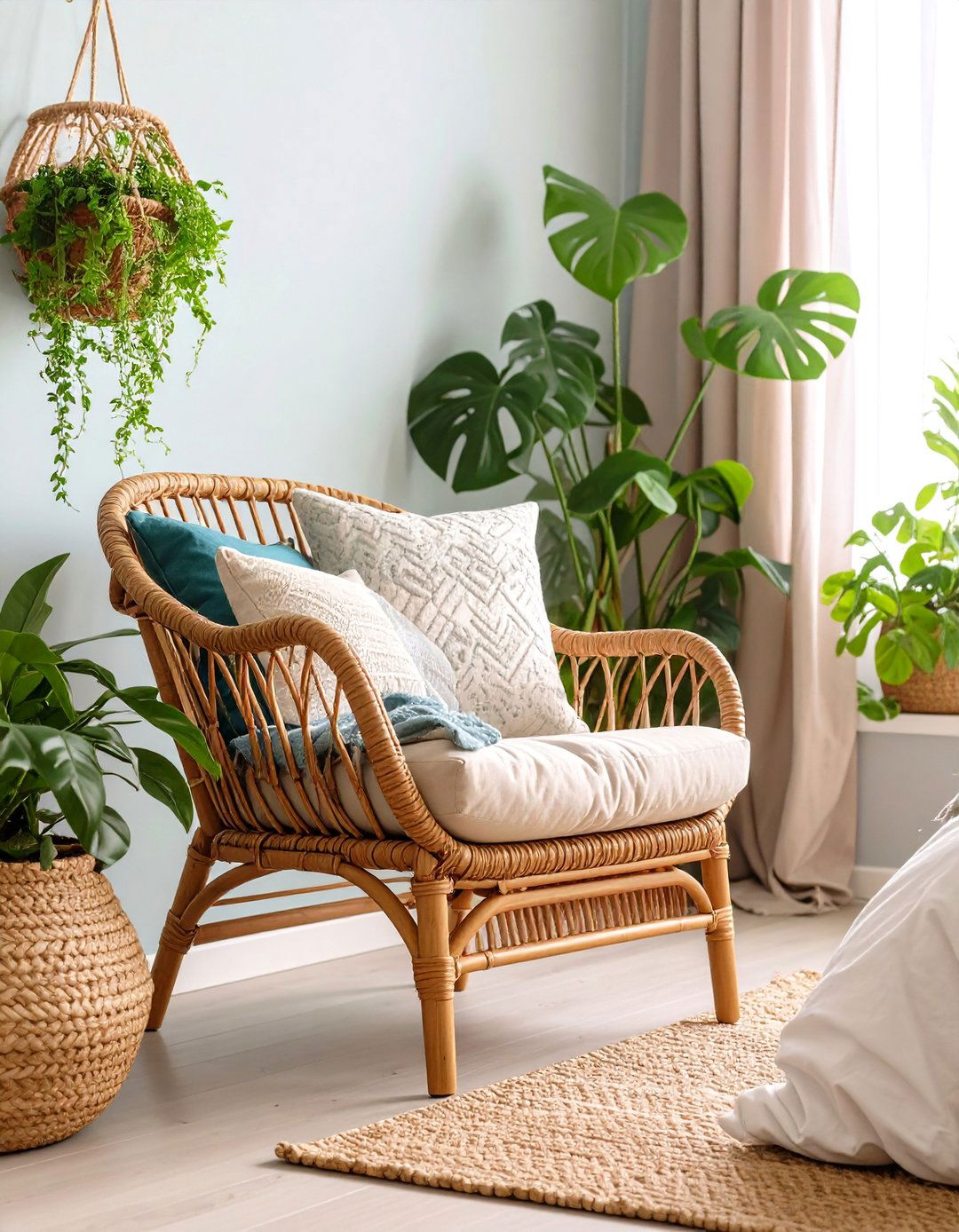 Rattan Accent Chair with Natural Textures - 24 Bedroom Seating Area Ideas