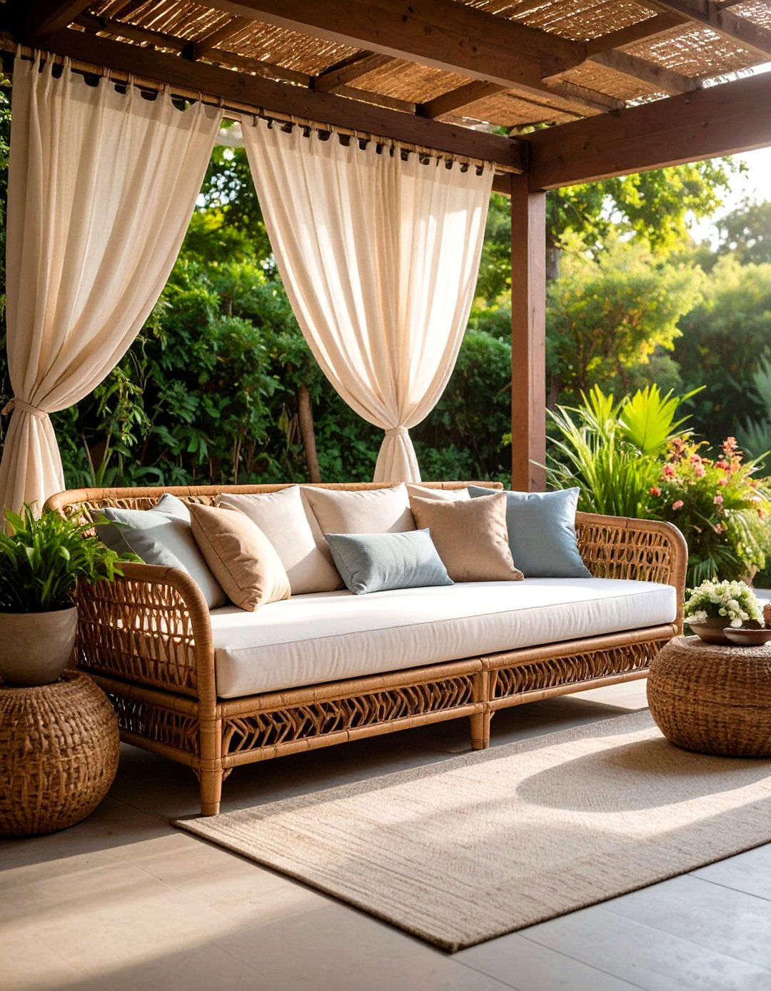Rattan Daybed Outdoor Lounge - 24 Boho Patio Ideas
