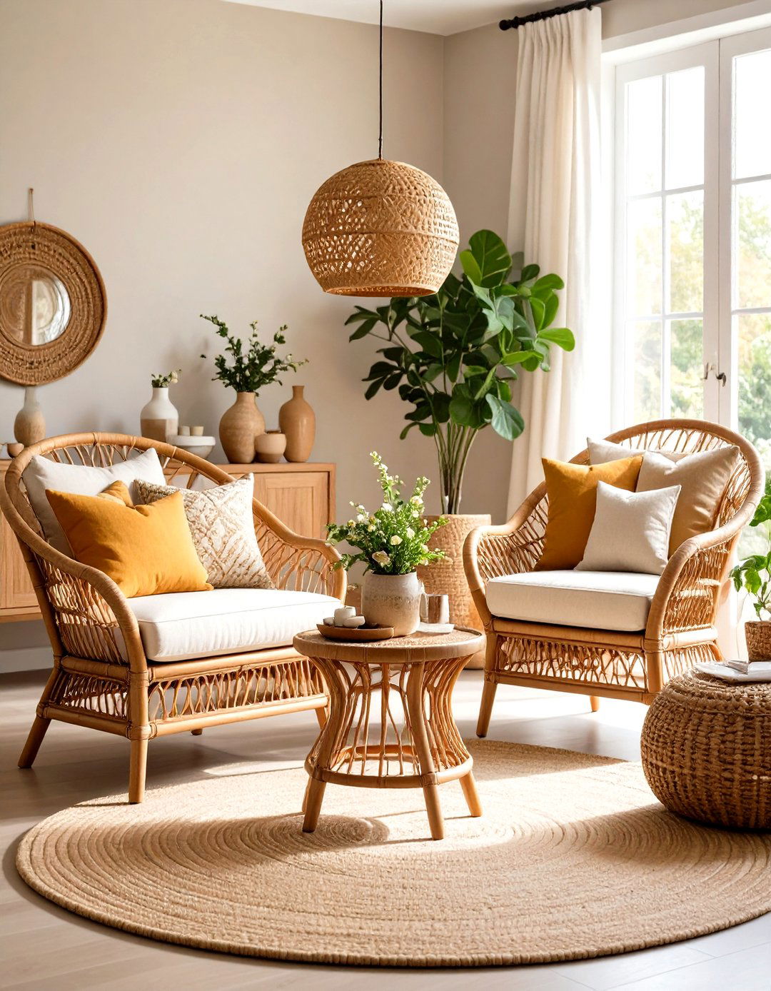 Rattan Furniture Integration - 24 Hamptons Living Room Ideas