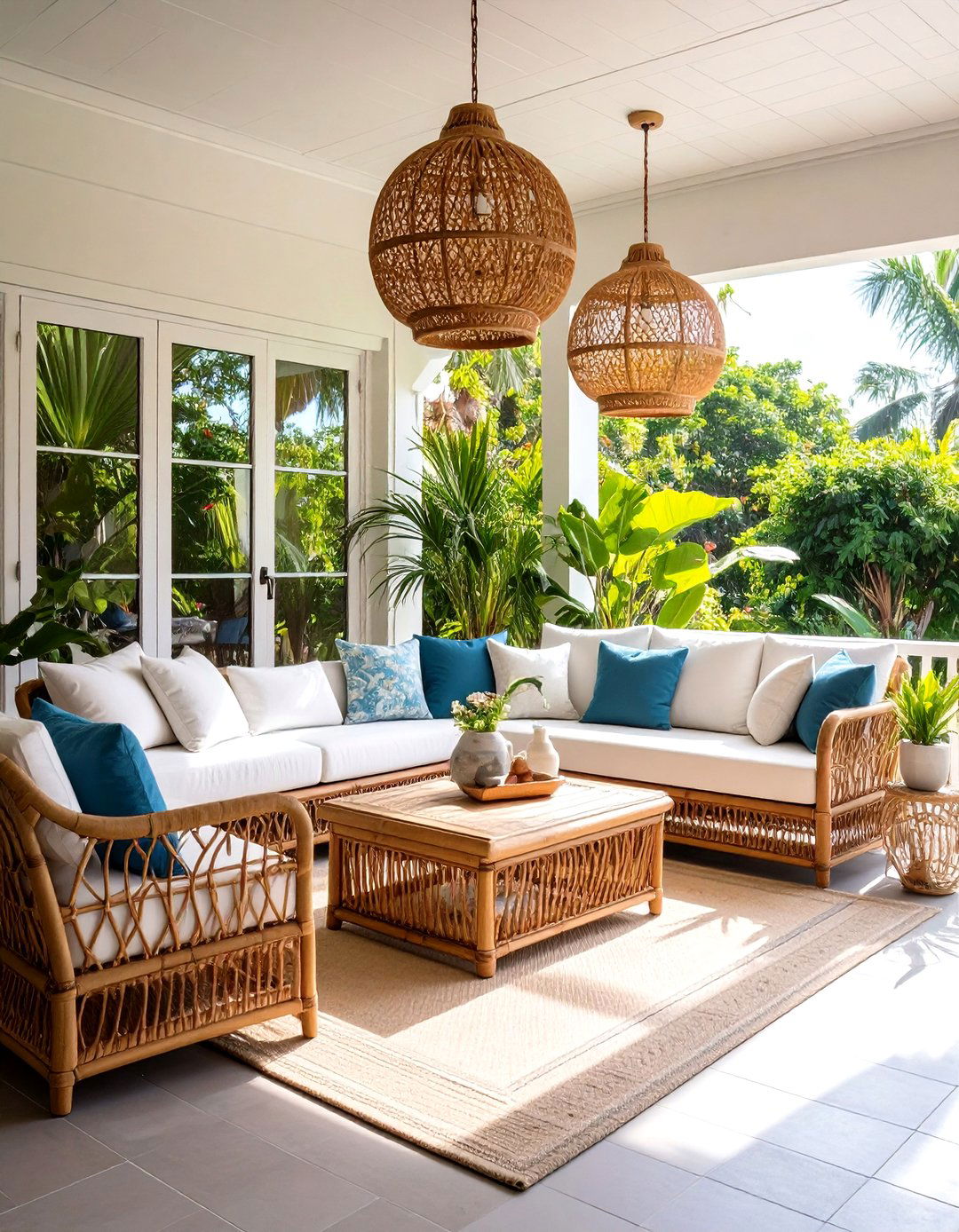 Rattan Furniture Sunroom Retreat - 24 Coastal Decor Ideas