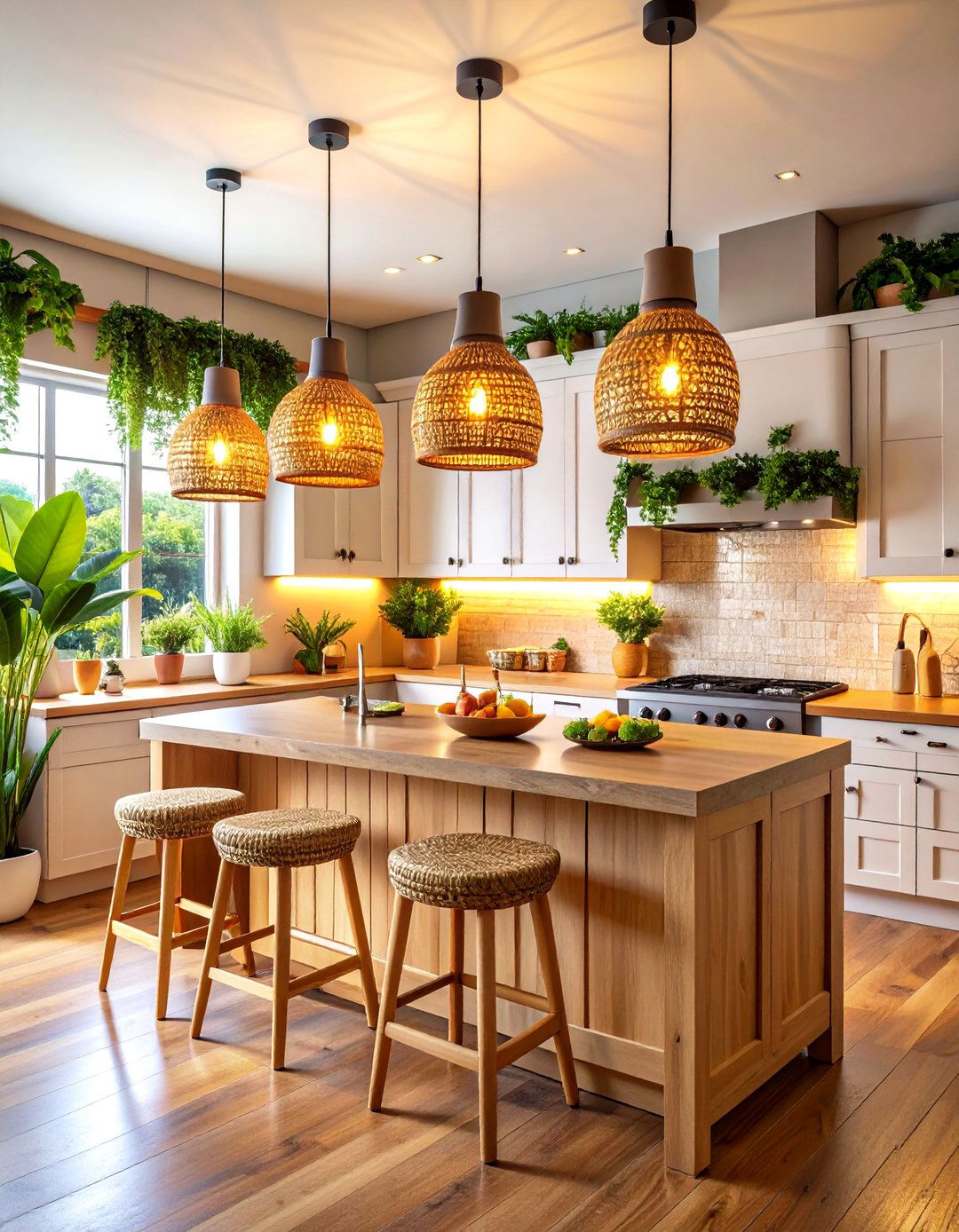 Rattan Pendant Light Collection - 24 Tropical Kitchen Ideas