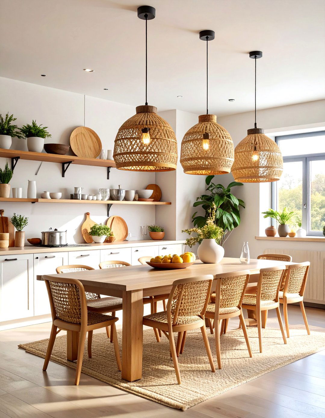 Rattan Pendant Light Fixtures - 24 Boho Kitchen Ideas