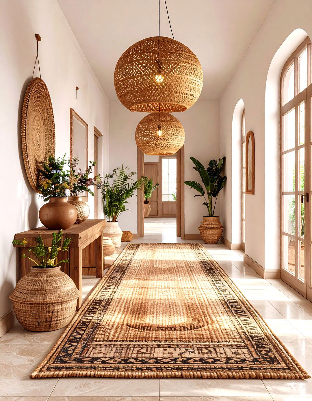 Rattan Pendant Light Showcase - 24 Boho Hallway Ideas