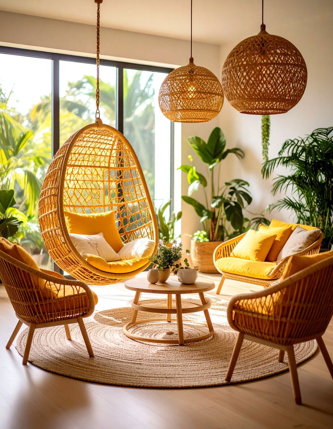 Rattan Woven Furniture Living Room Elements - 24 Earthy Living Room Decor Ideas