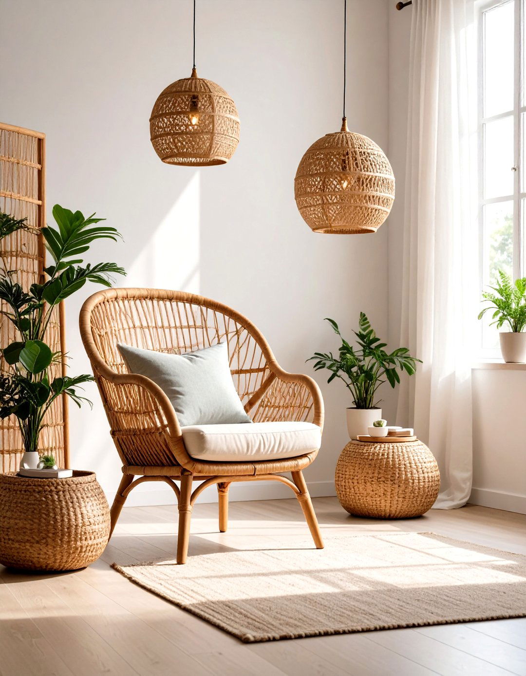 Rattan and Wicker Accents - 24 Japandi Living Room Ideas