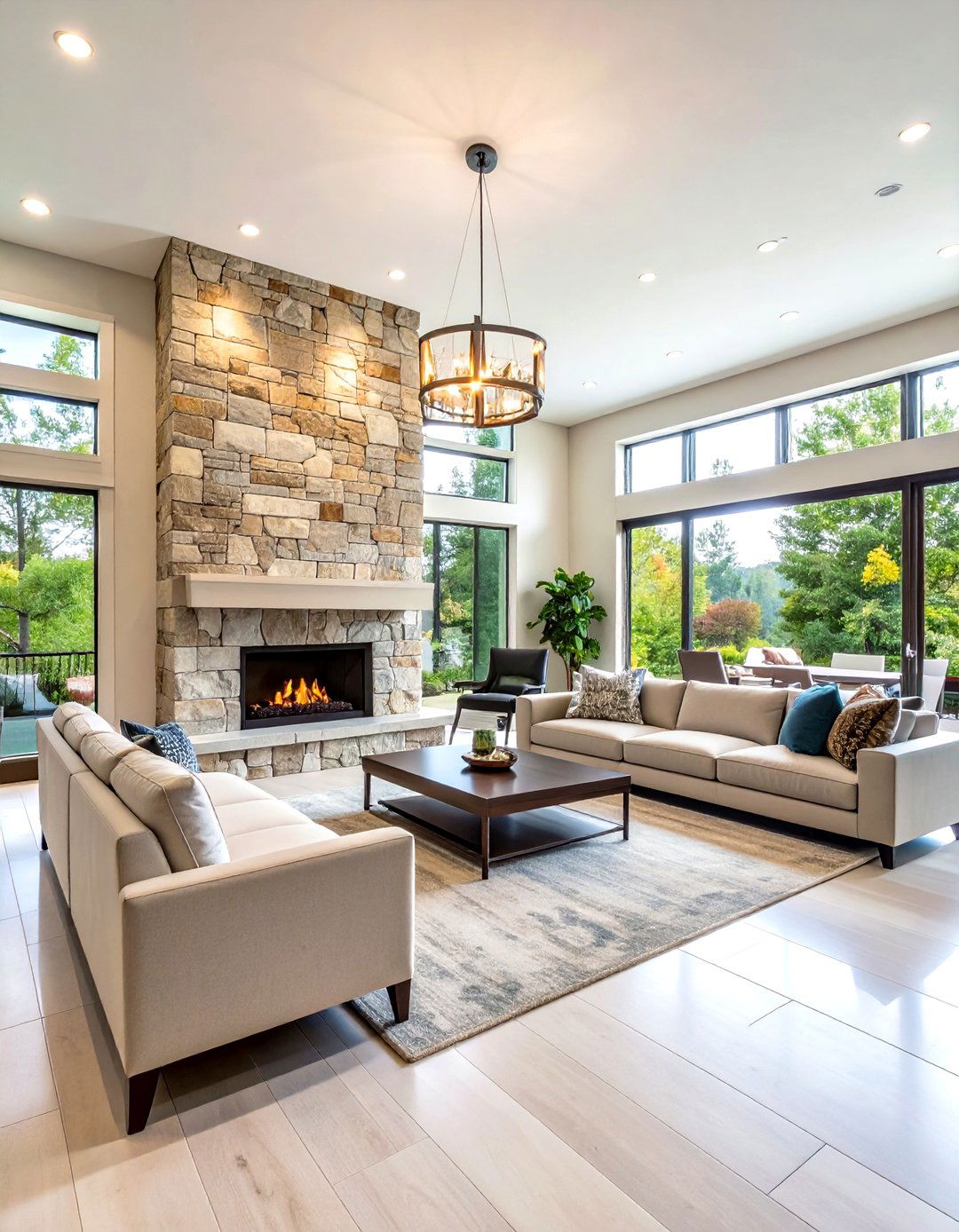 Recessed Floor to Ceiling Stone Installations - 24 linear fireplace ideas