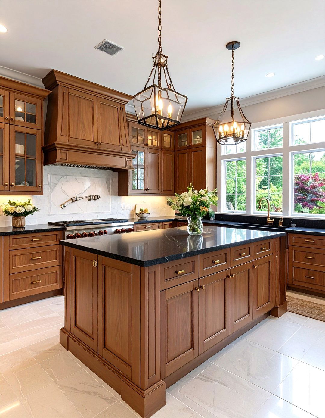 Recessed Panel Brown Kitchen Cabinets with Black Granite - 24 Brown Kitchen Cabinets With Black Countertops