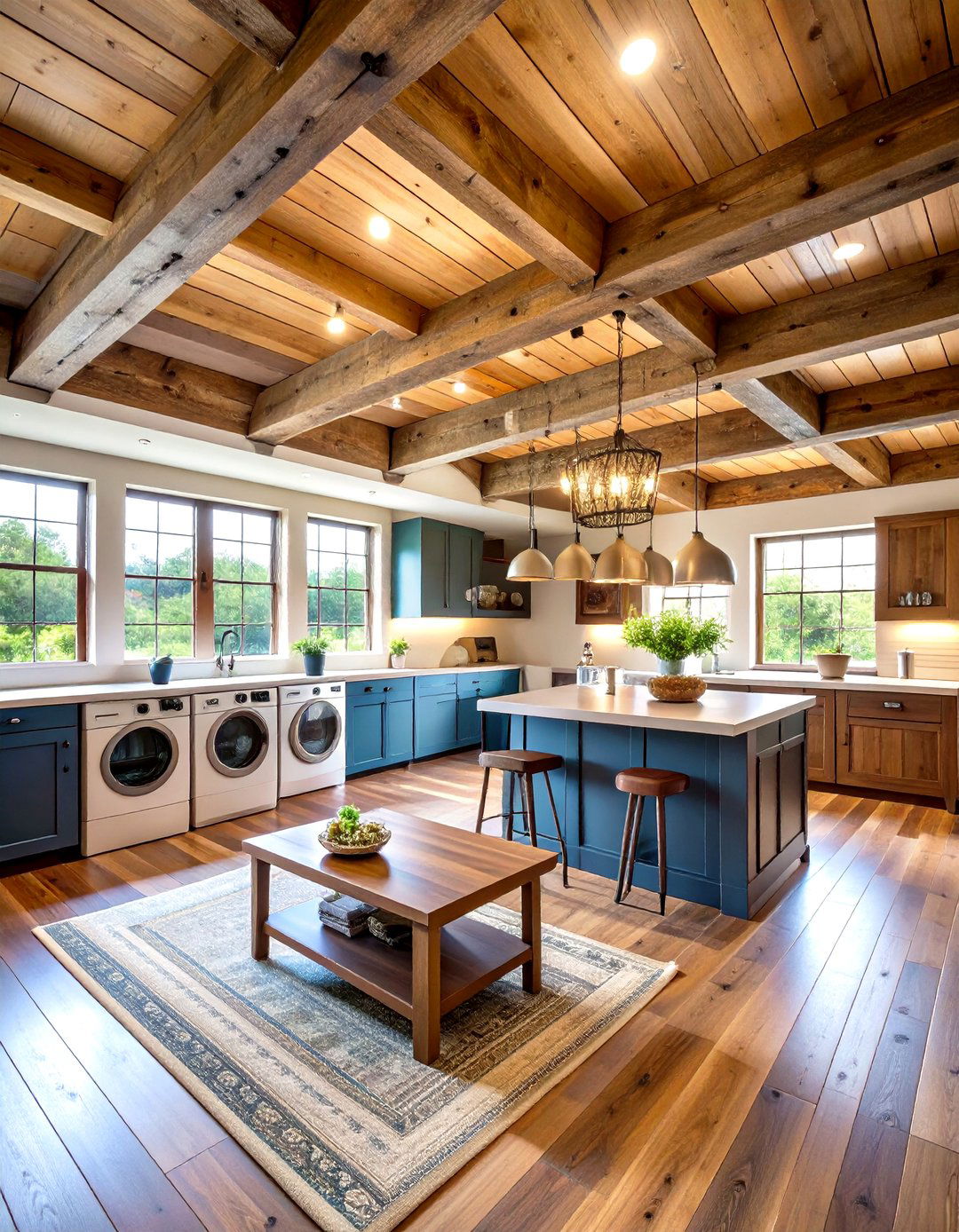 Reclaimed Barn Beam Installation - 24 Exposed Basement Ceiling Ideas