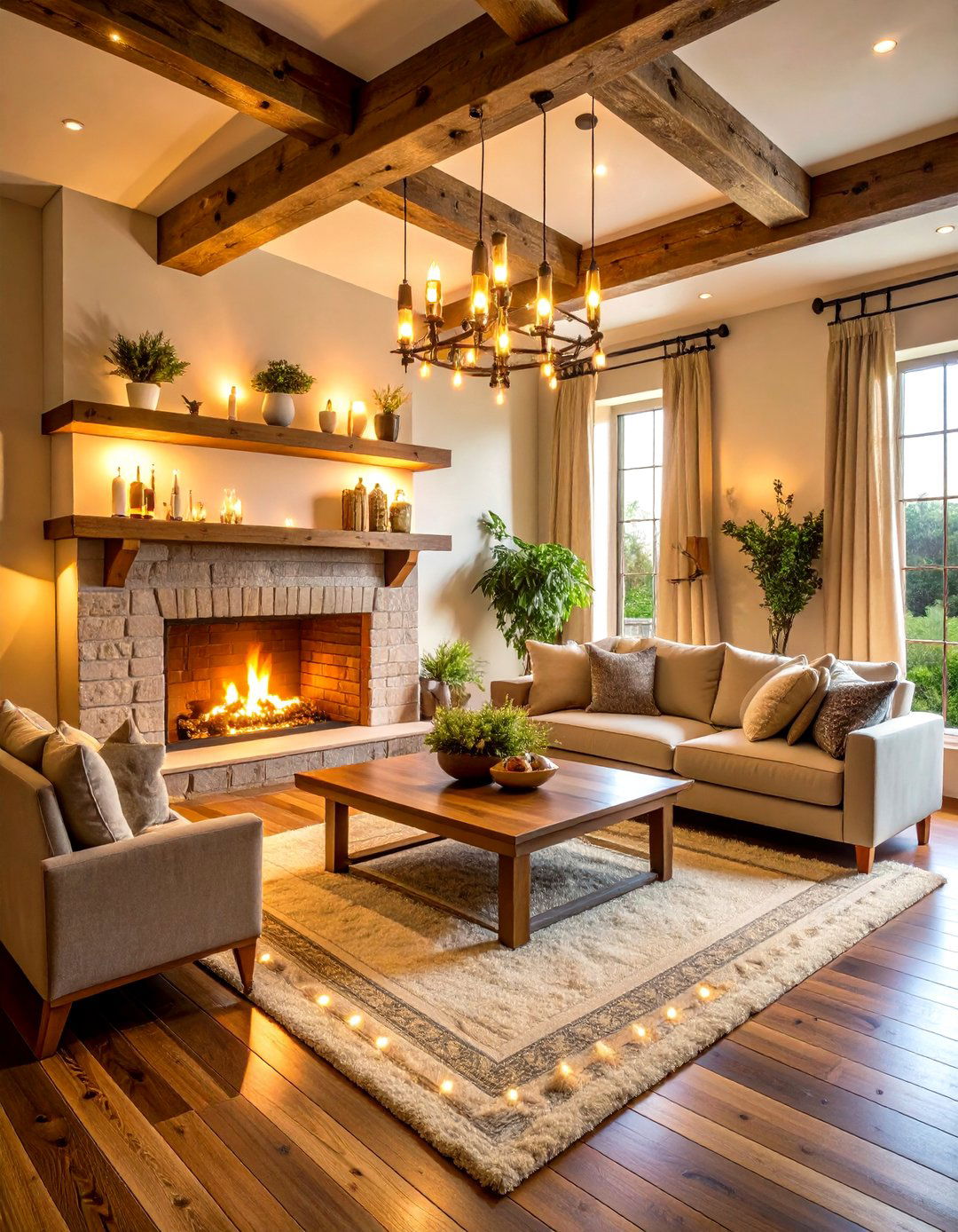 Reclaimed Barn Wood Floating Shelves with Rope Lighting - 24 Fireplace Floating Shelves Design Ideas