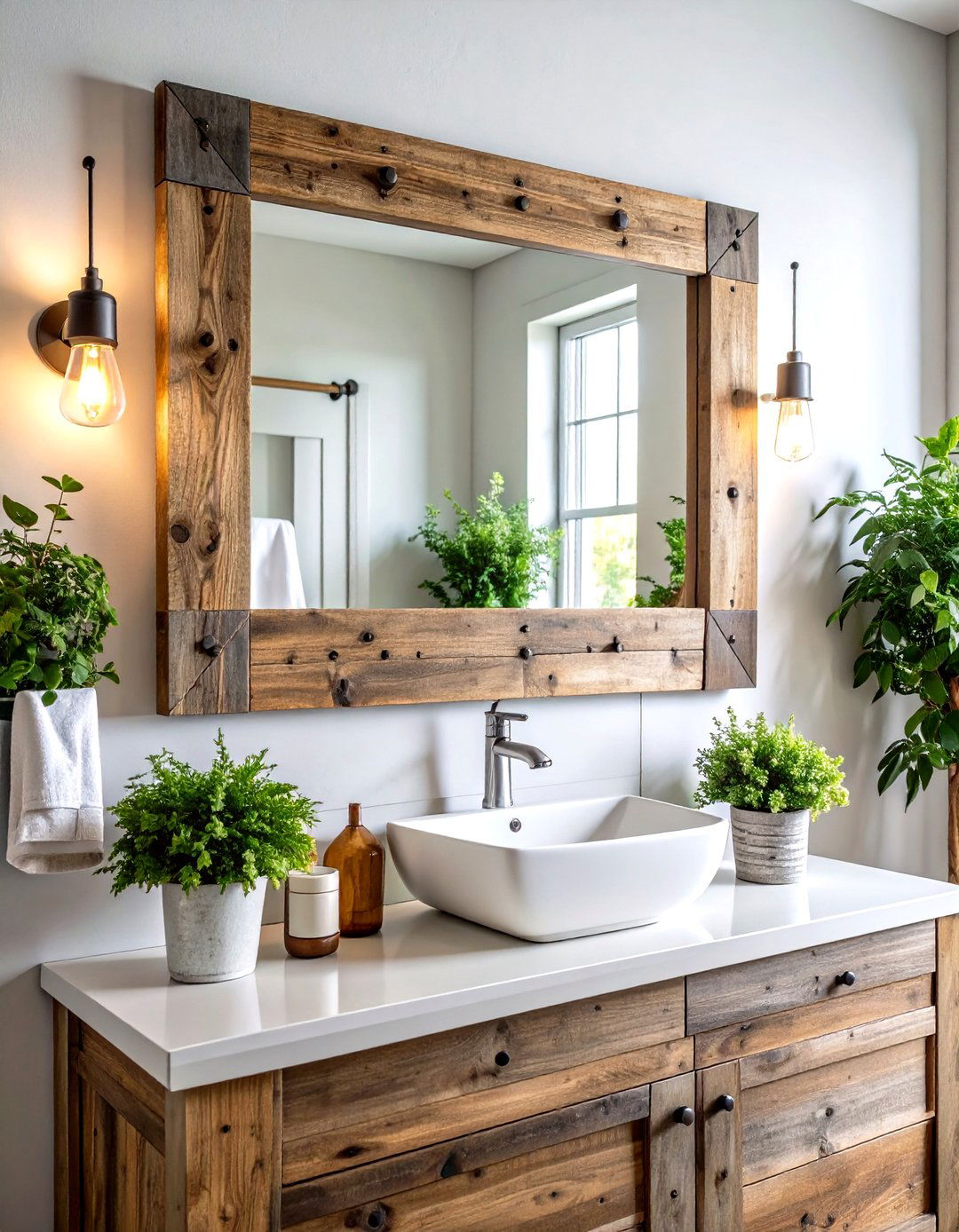 Reclaimed Barn Wood Rectangular Mirrors - 24 Farmhouse Bathroom Mirrors Ideas