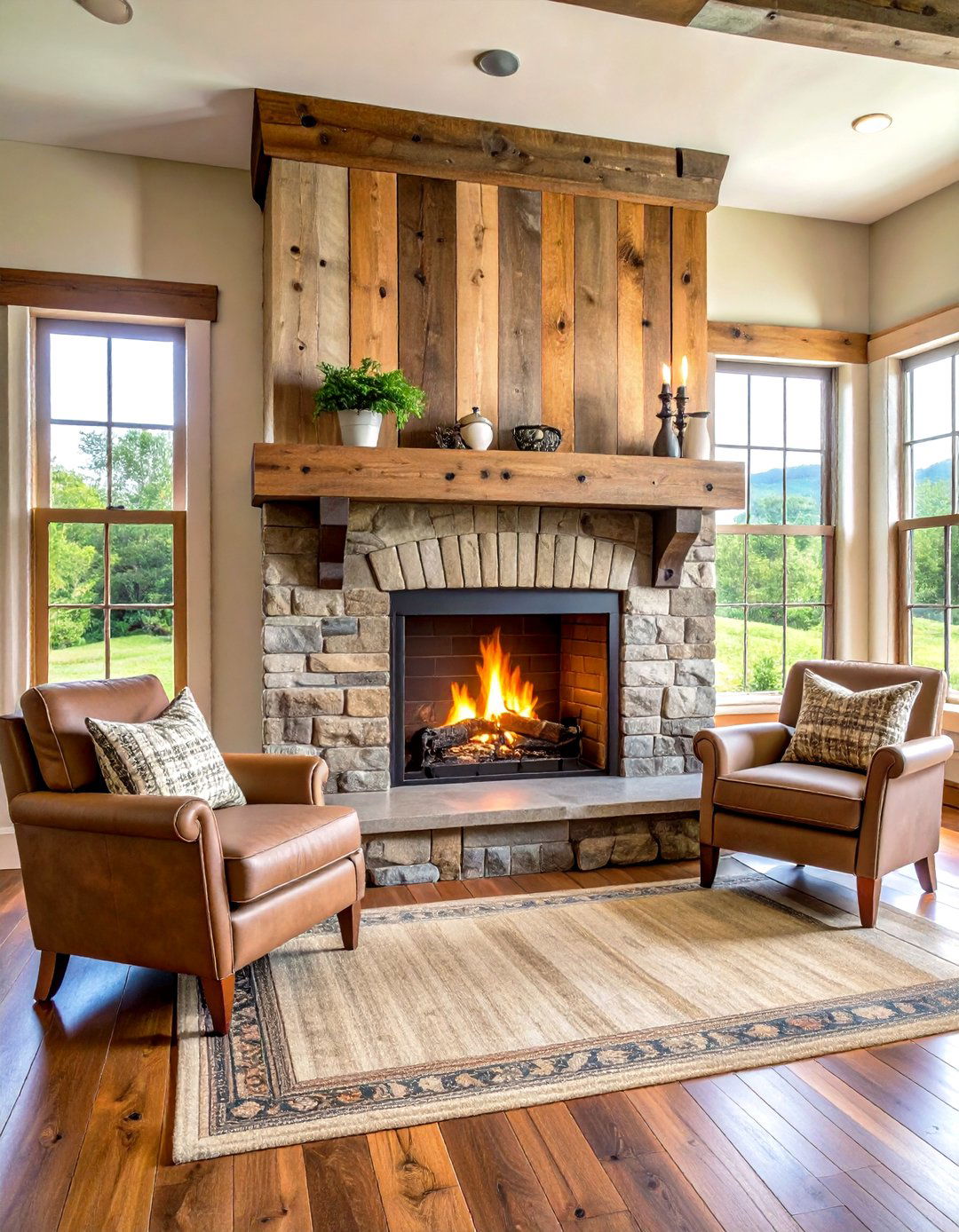 Reclaimed Barn Wood Surround Fireplace - 24 Rustic Fireplaces