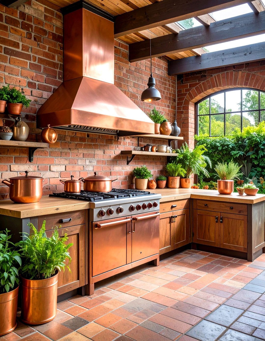 Reclaimed Brick and Copper Accents - 24 Rustic Outdoor Kitchen Ideas