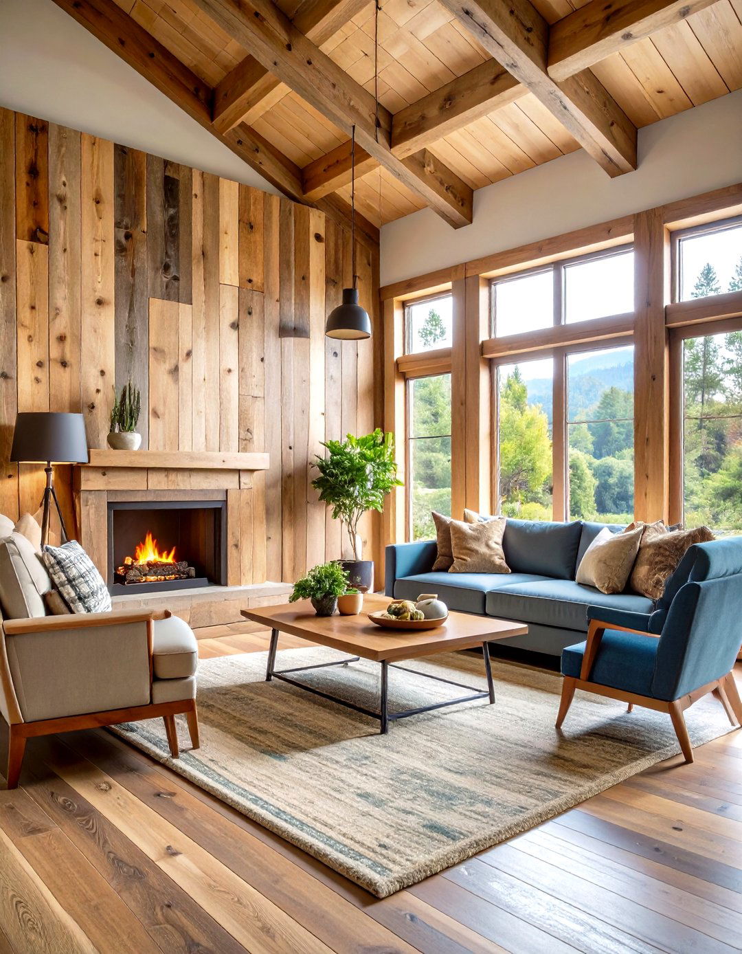 Reclaimed Wood Accent Wall - 24 Wood Stove Surround Ideas