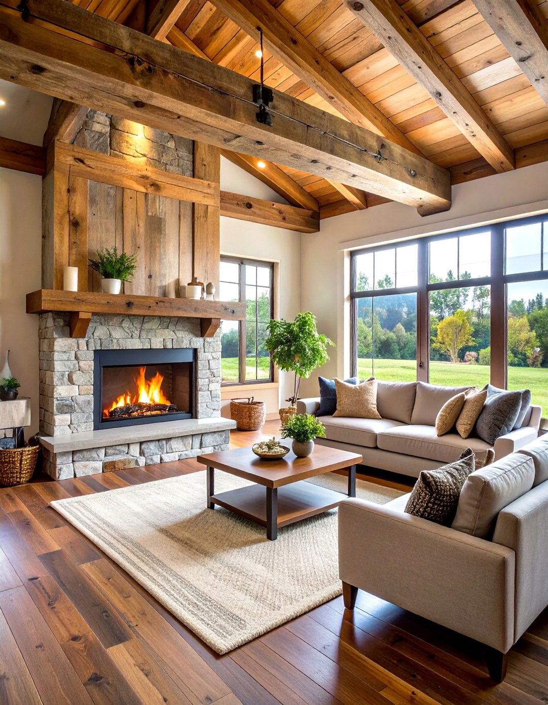 Reclaimed Wood Barn Beam Mantel Design - 24 Faux Fireplace Ideas