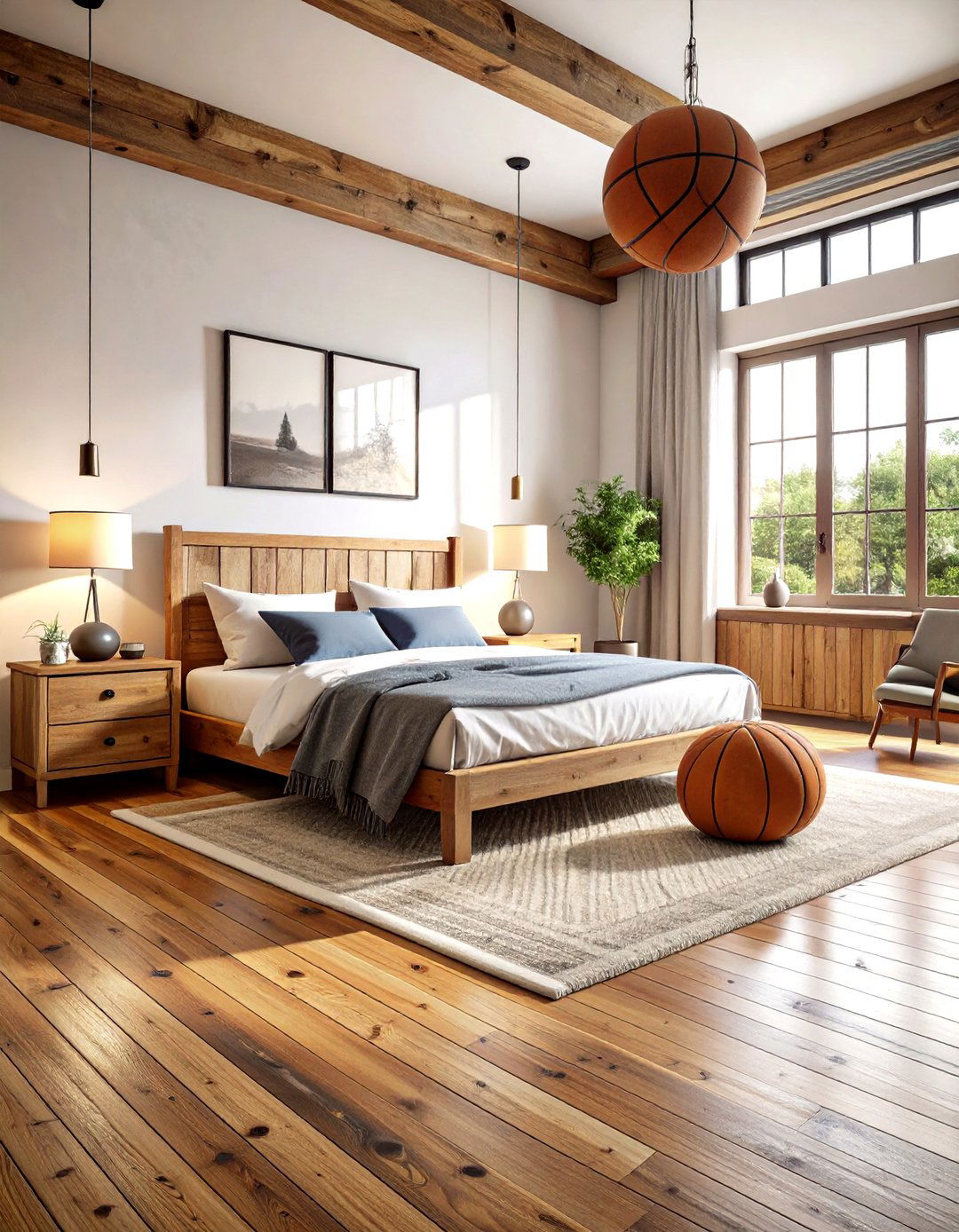 Reclaimed Wood Basketball Accents - 24 basketball room decor ideas