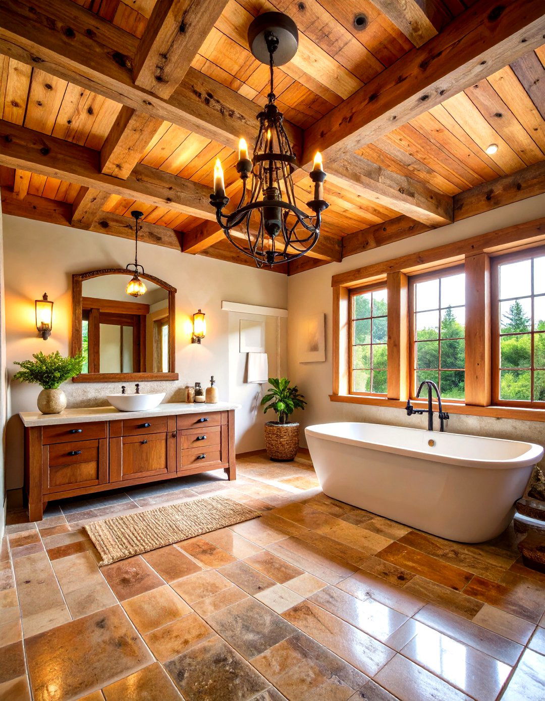 Reclaimed Wood Ceiling Bathroom - 24 Tuscan Bathroom Ideas