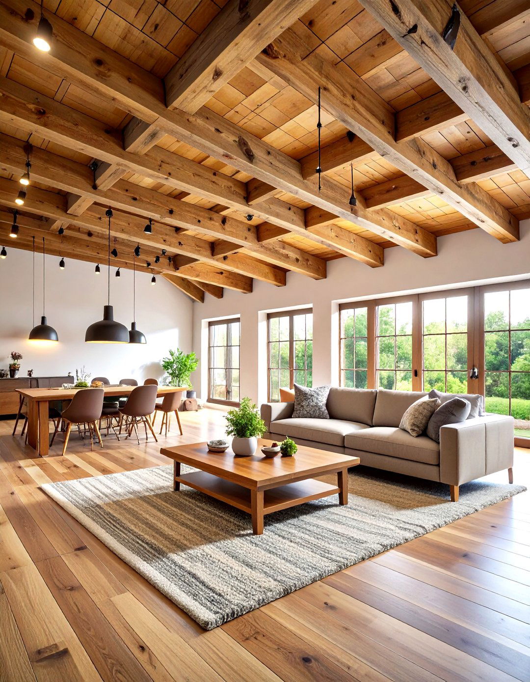 Reclaimed Wood Ceiling Beams Feature - 24 Loft-style Living Room Ideas
