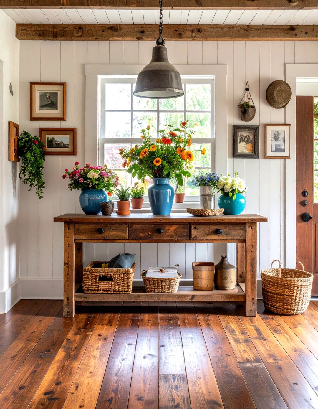 Reclaimed Wood Console Table - 24 Farmhouse Entryway Ideas
