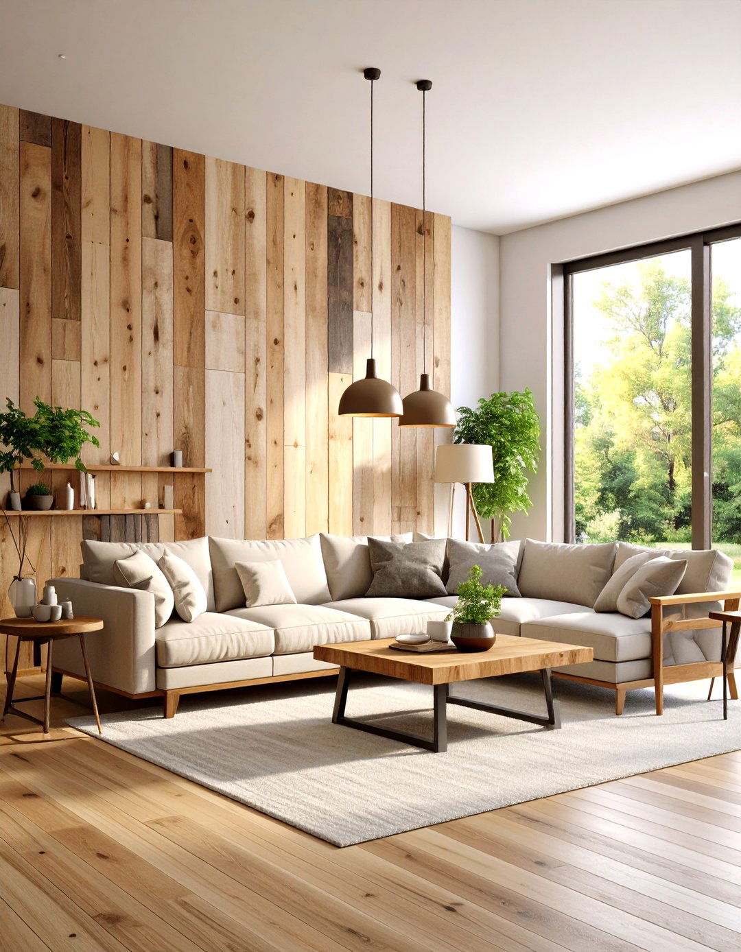Reclaimed Wood Feature Living Room - 24 Organic Modern Living Room Design Ideas