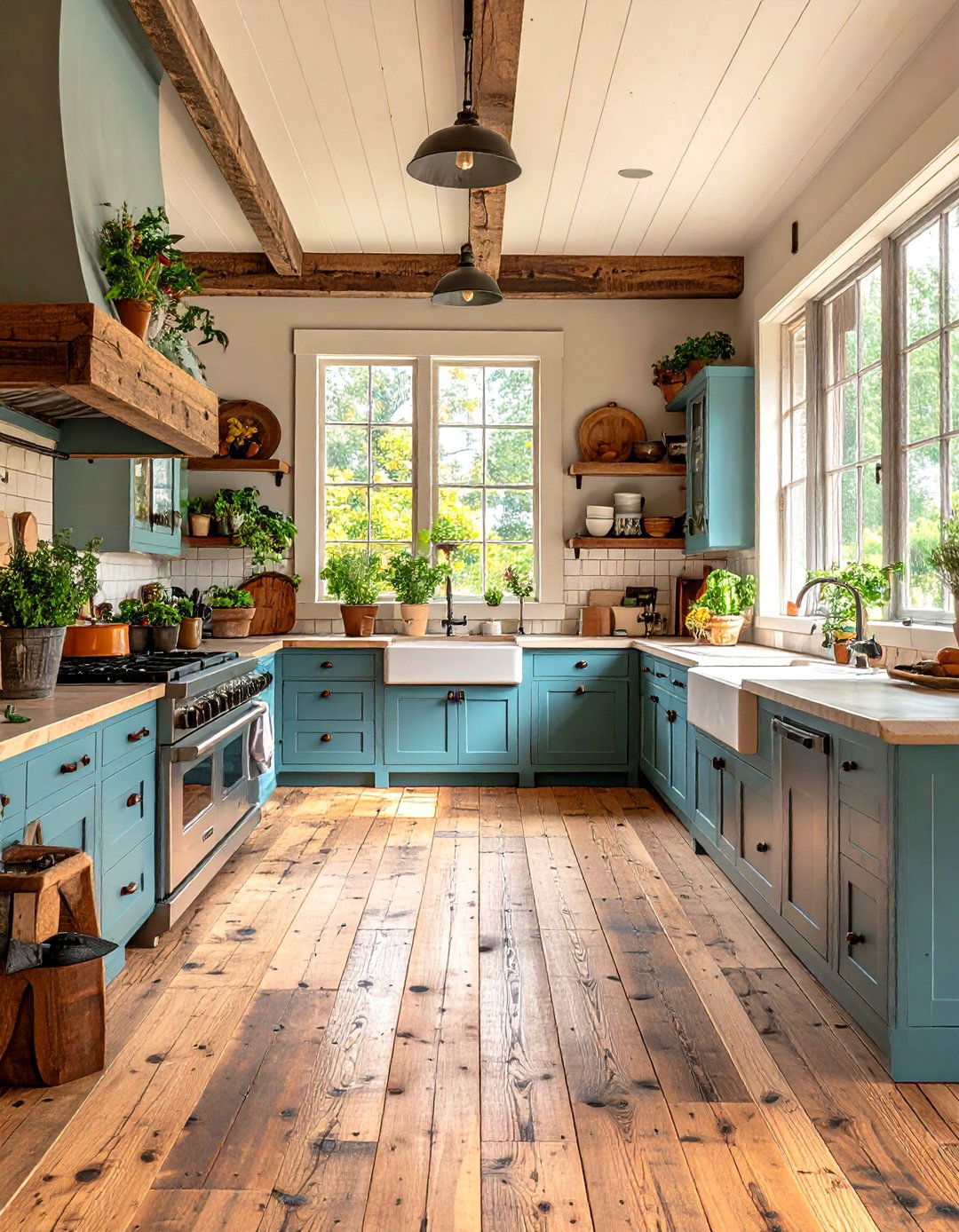 Reclaimed Wood Flooring Kitchen - 24 White Farmhouse Kitchen Ideas