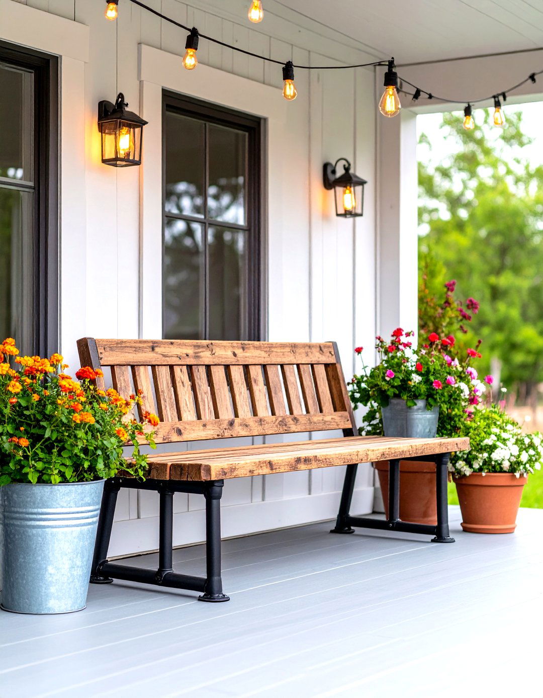Reclaimed Wood Industrial Bench - 24 Front Porch Bench Ideas