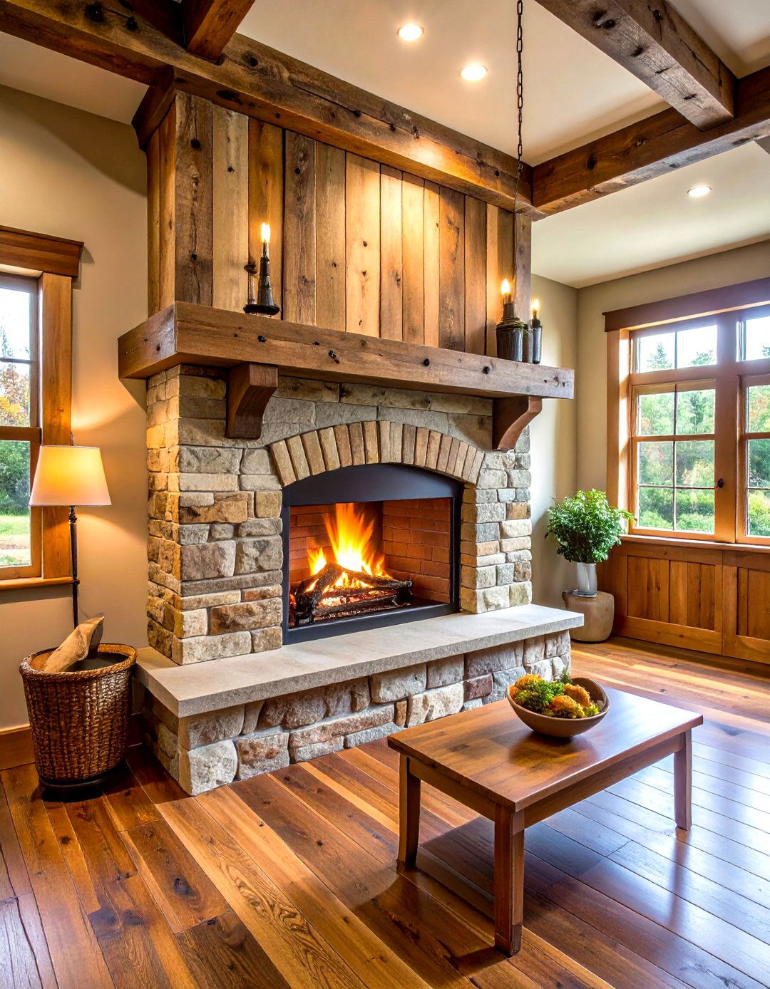 Reclaimed Wood Mantel Design - 24 Basement Fireplace Ideas