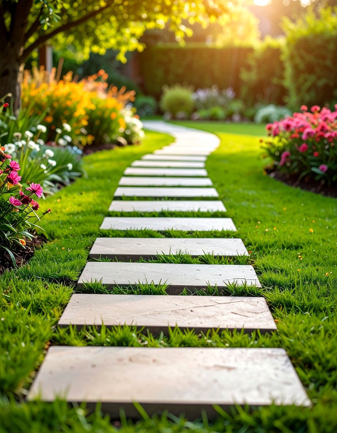 Rectangular Stepping Stone Walkway - 24 Concrete Paver Walkway Ideas