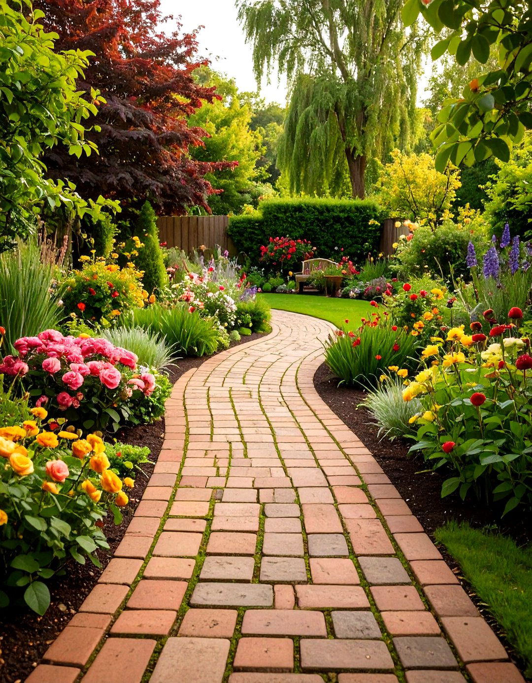 Recycled Brick Walkway with English Garden Style - 24 walkway ideas