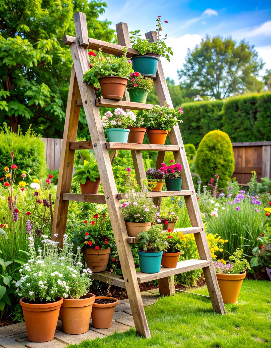 Recycled Ladder Trellis for Vintage Garden Charm - 24 Garden Trellis Ideas