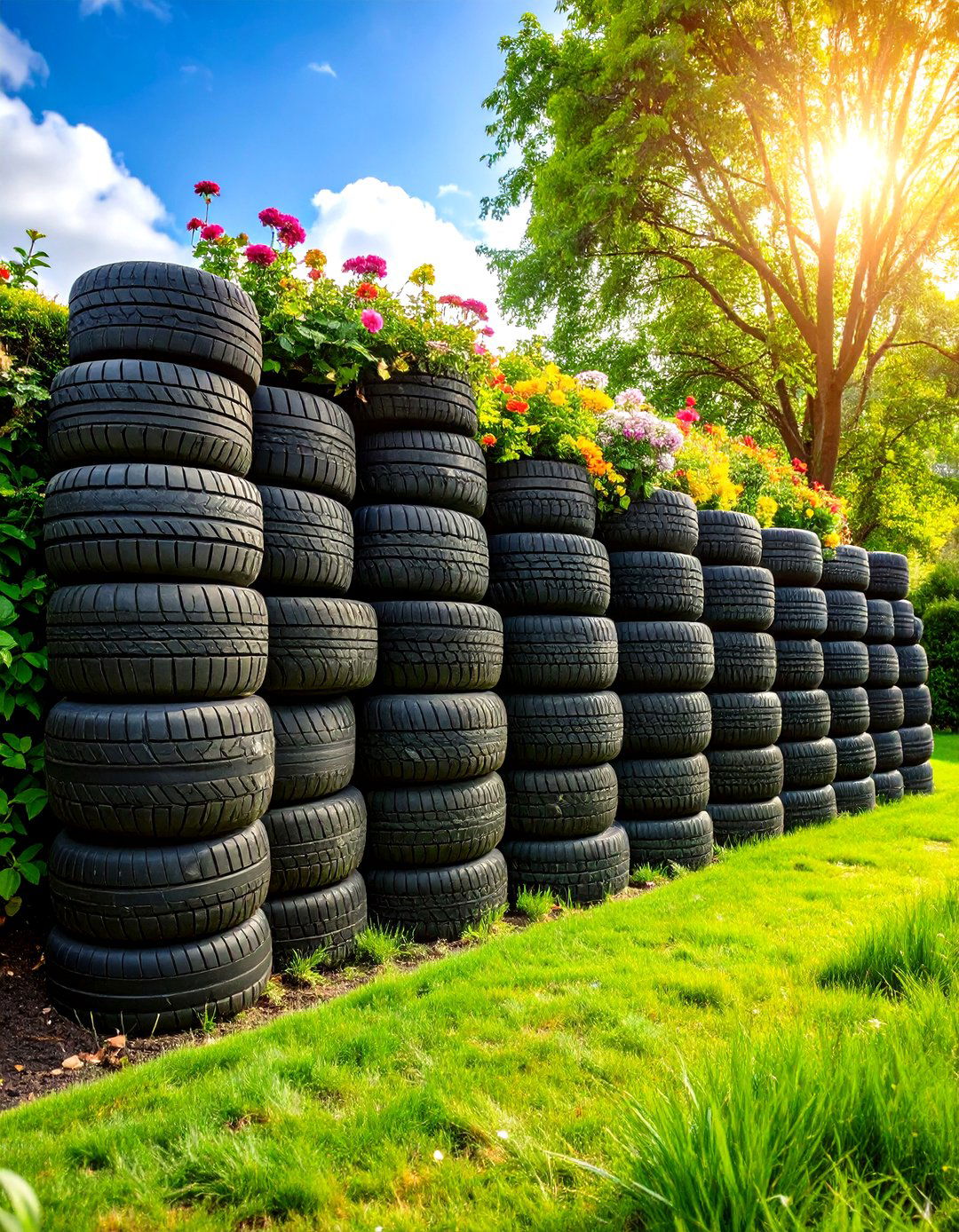 Recycled Tire Retaining Wall - 24 Inexpensive Retaining Wall Ideas
