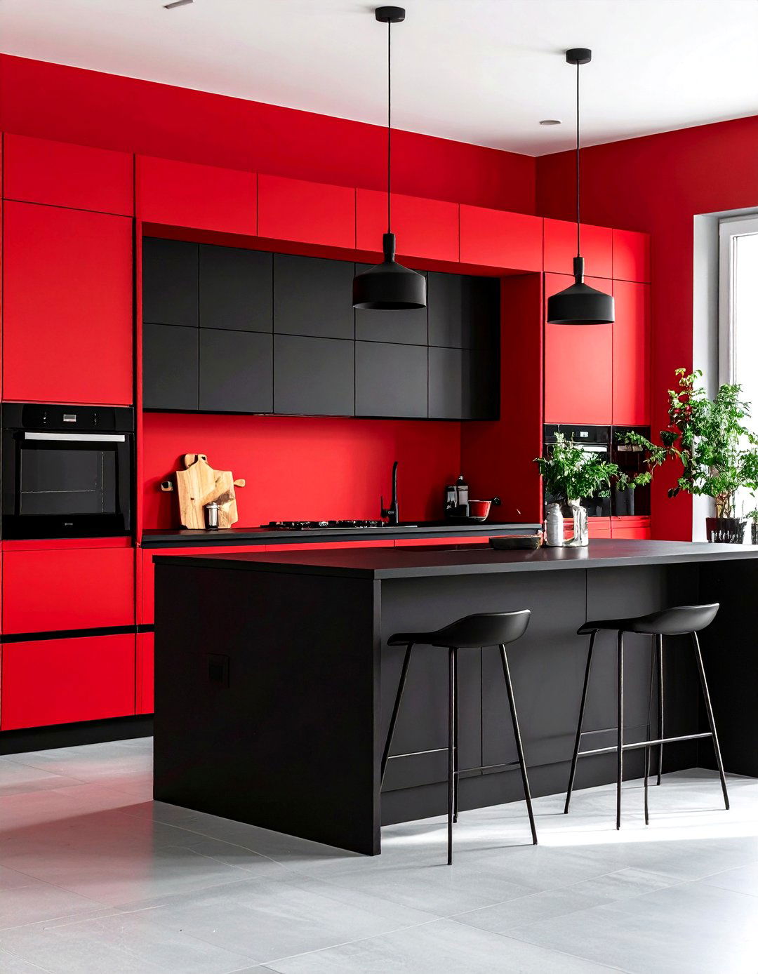 Red Accent Wall With Black Kitchen Cabinetry - 24 red and black kitchen ideas