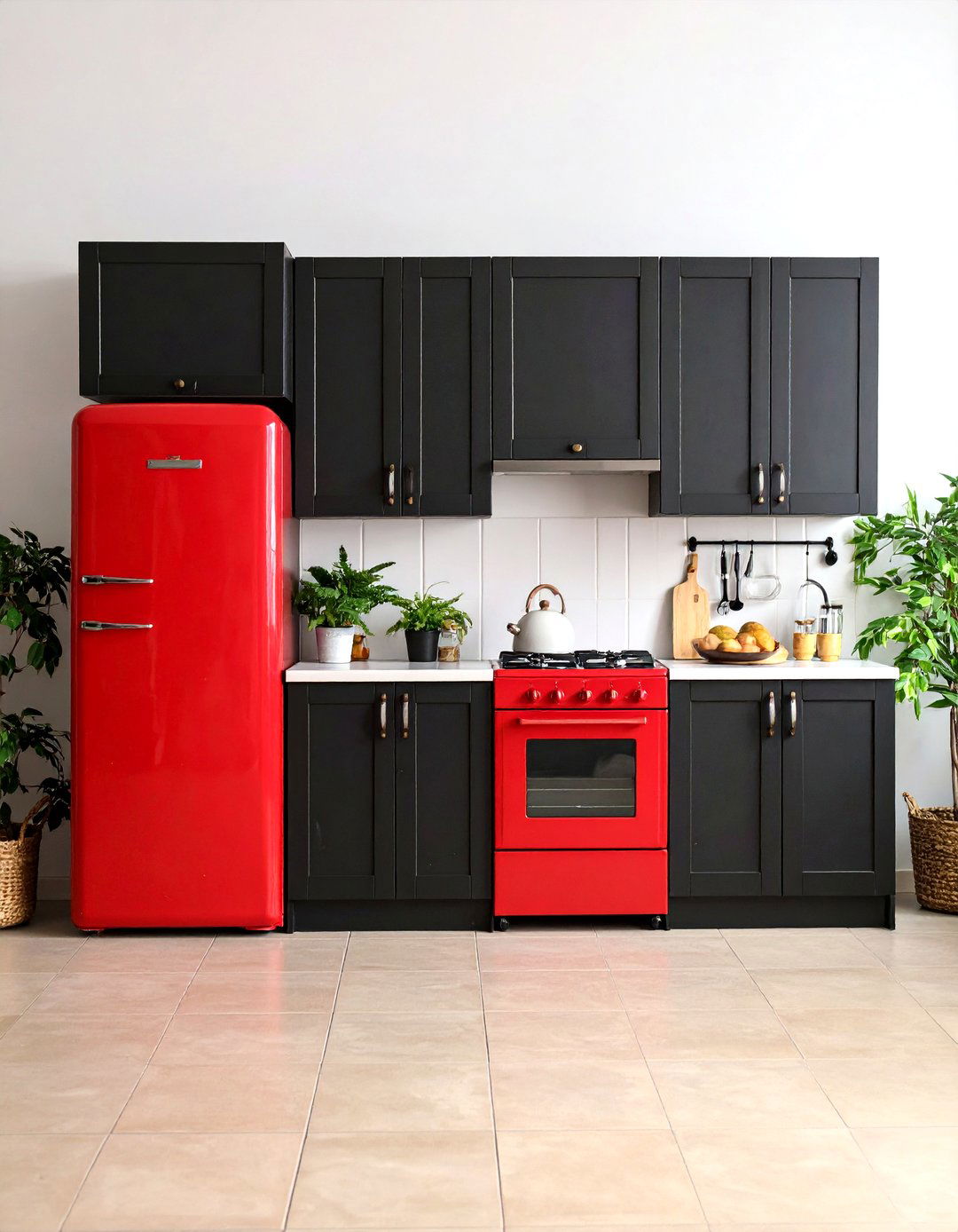 Red Appliance Collection With Black Cabinetry - 24 red and black kitchen ideas