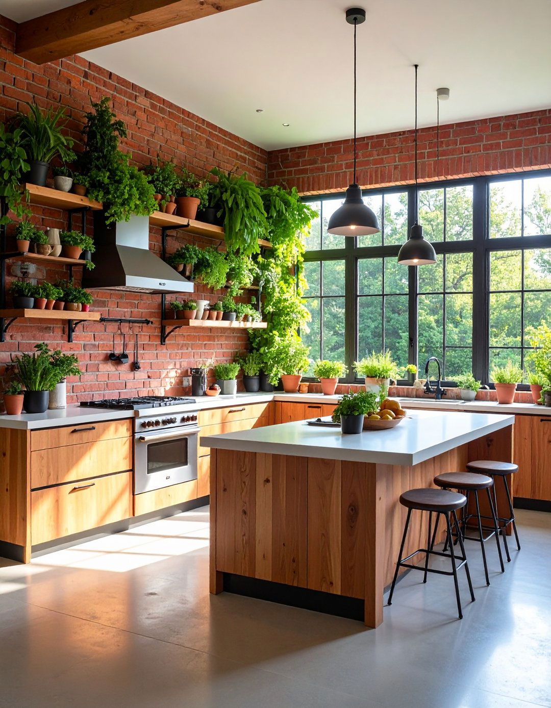 Red Brick Kitchen Garden Wall - 24 Red Brick Kitchen Ideas