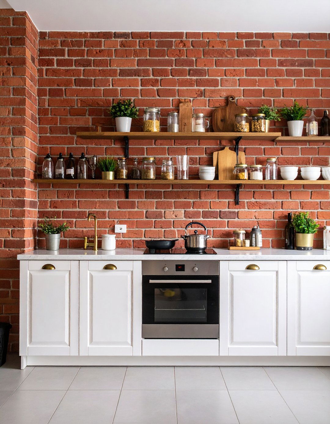 Red Brick Kitchen Storage Wall
