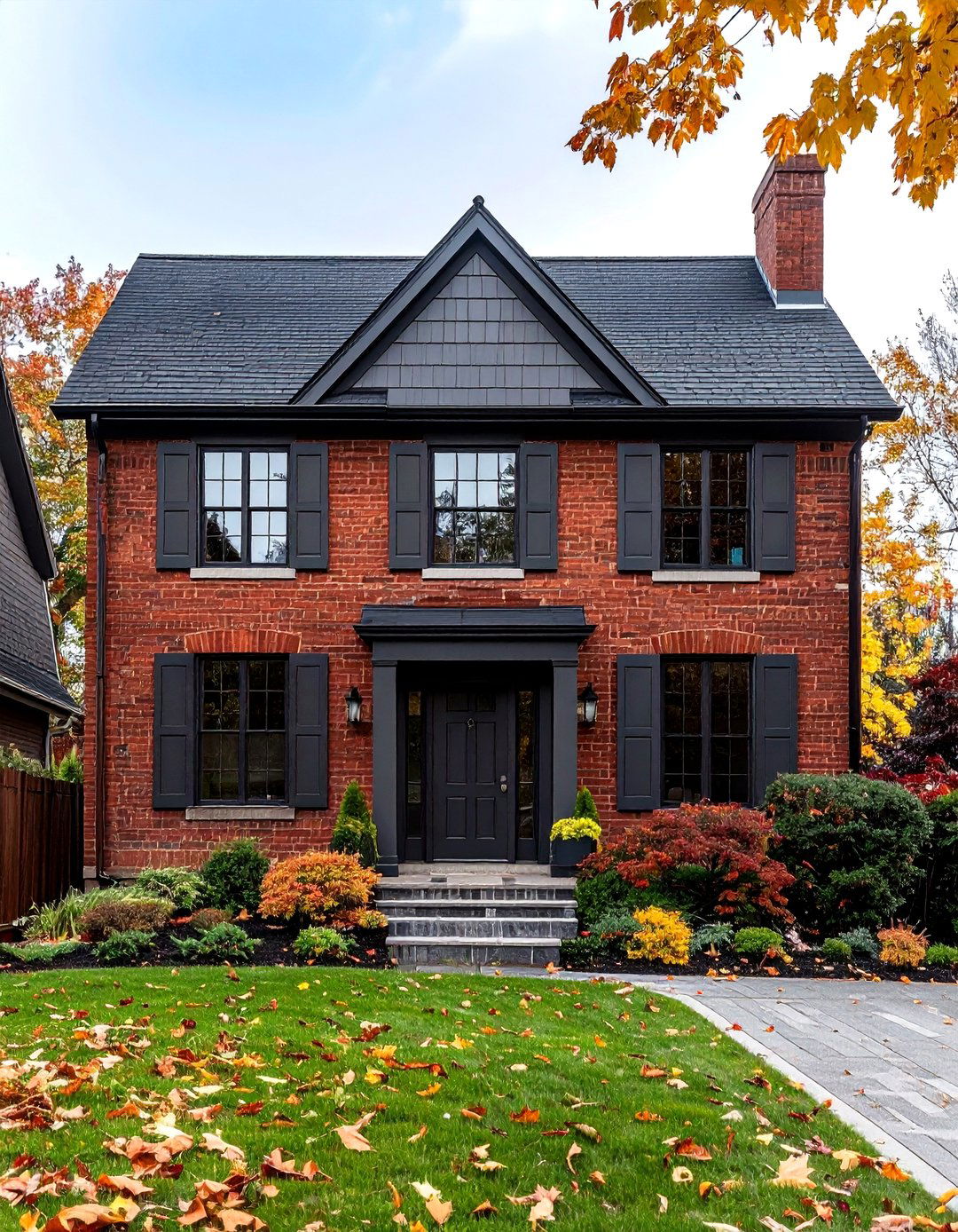 Red Brick with Charcoal Gray Accents - 24 Exterior Brick and Paint Color Combinations
