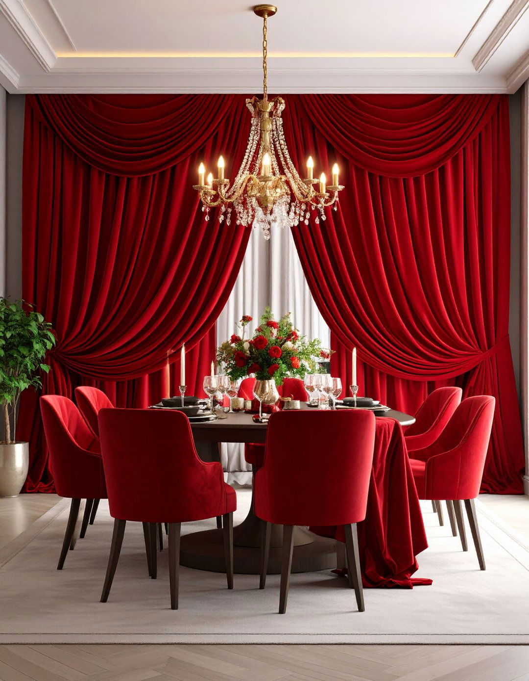 Red Curtain Window Drama - 24 Red Dining Room Ideas