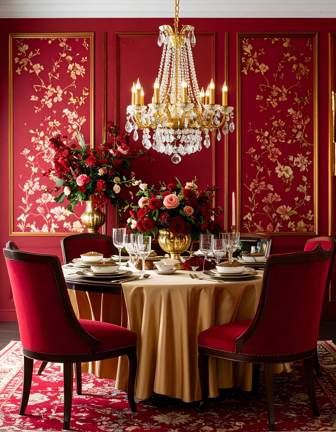 Red Floral Wallpaper Traditional - 24 Red Dining Room Ideas