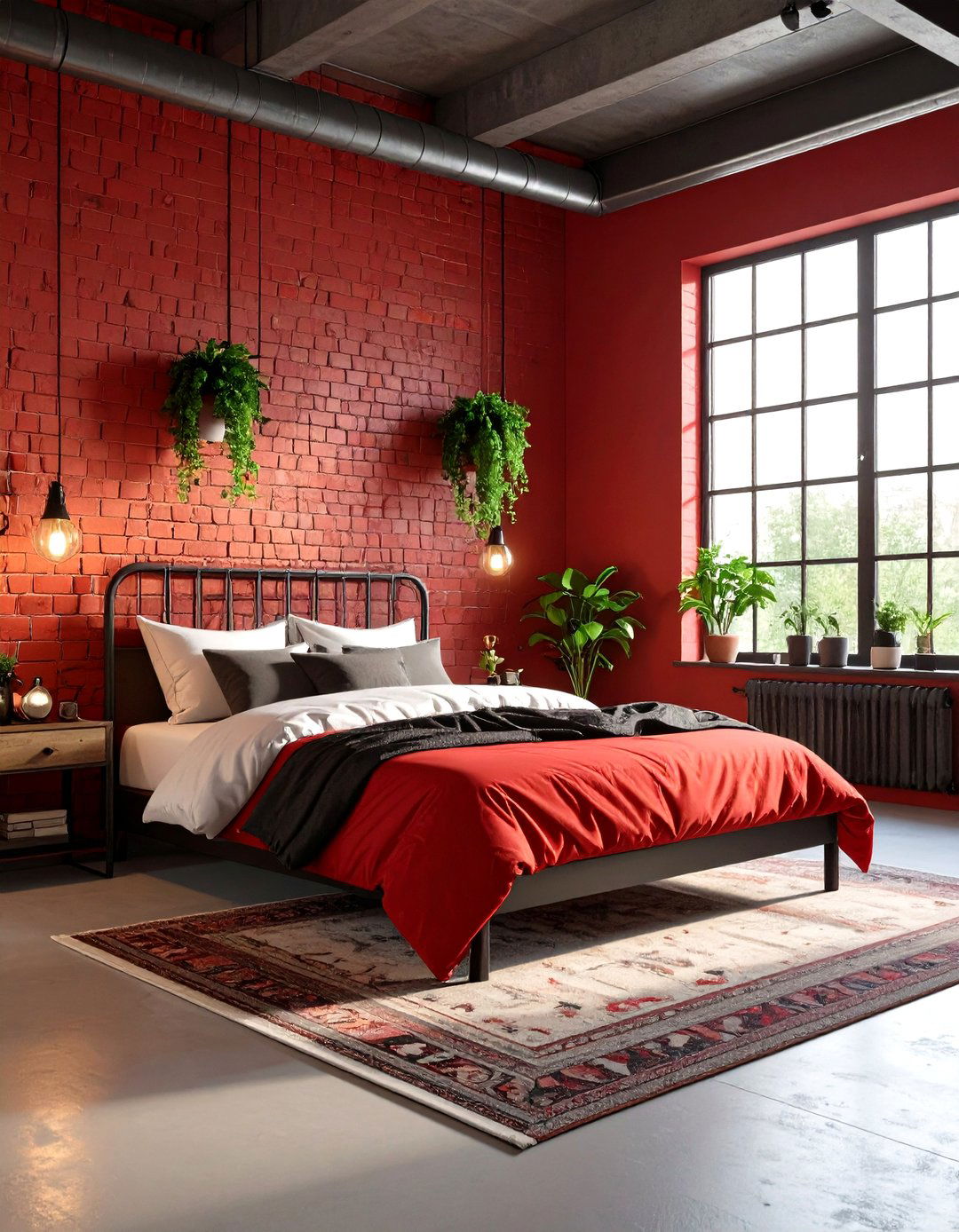 Red Industrial Loft Bedroom - 24 Red Bedroom Ideas