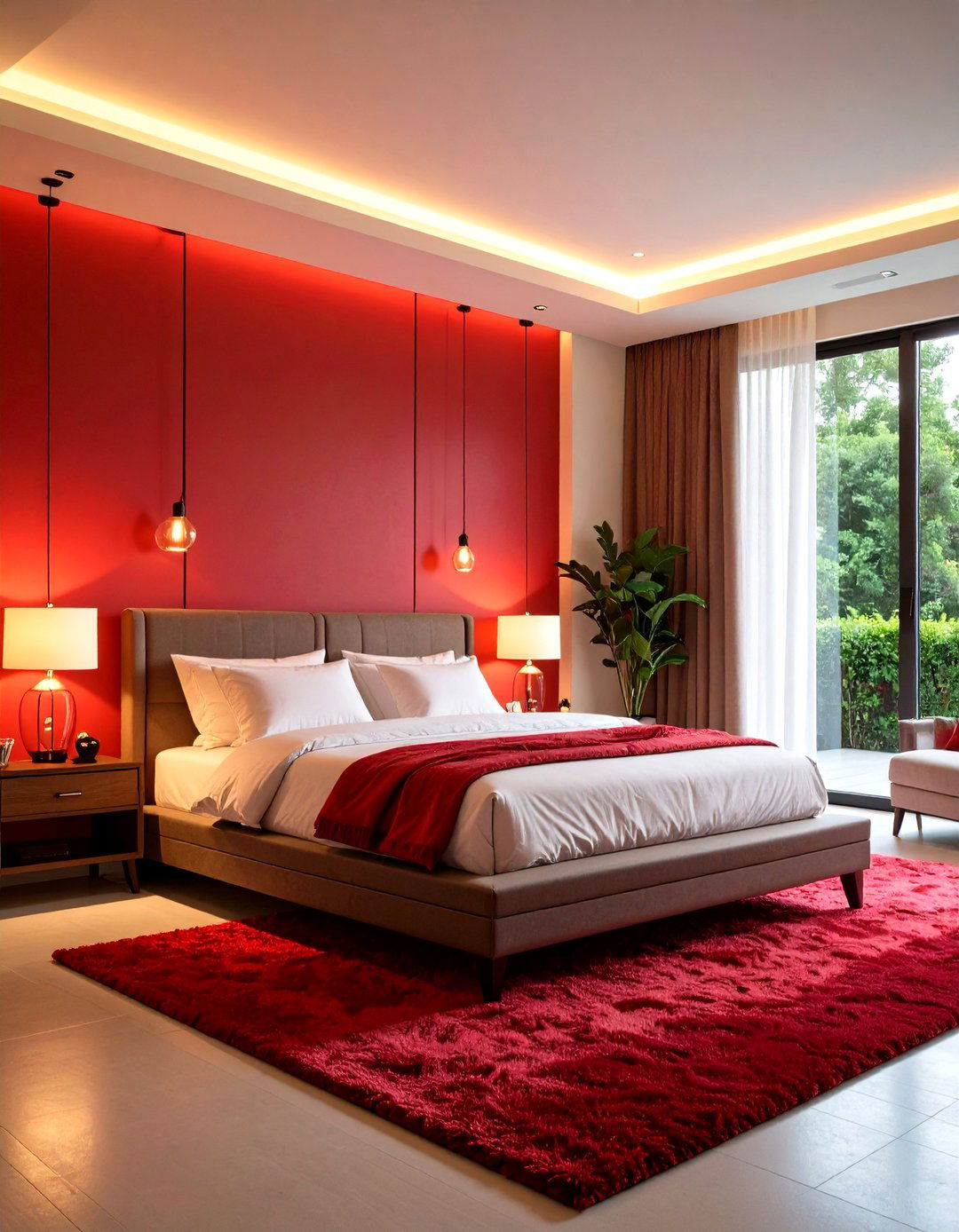 Red Lighting Accent Bedroom - 24 Red Bedroom Ideas