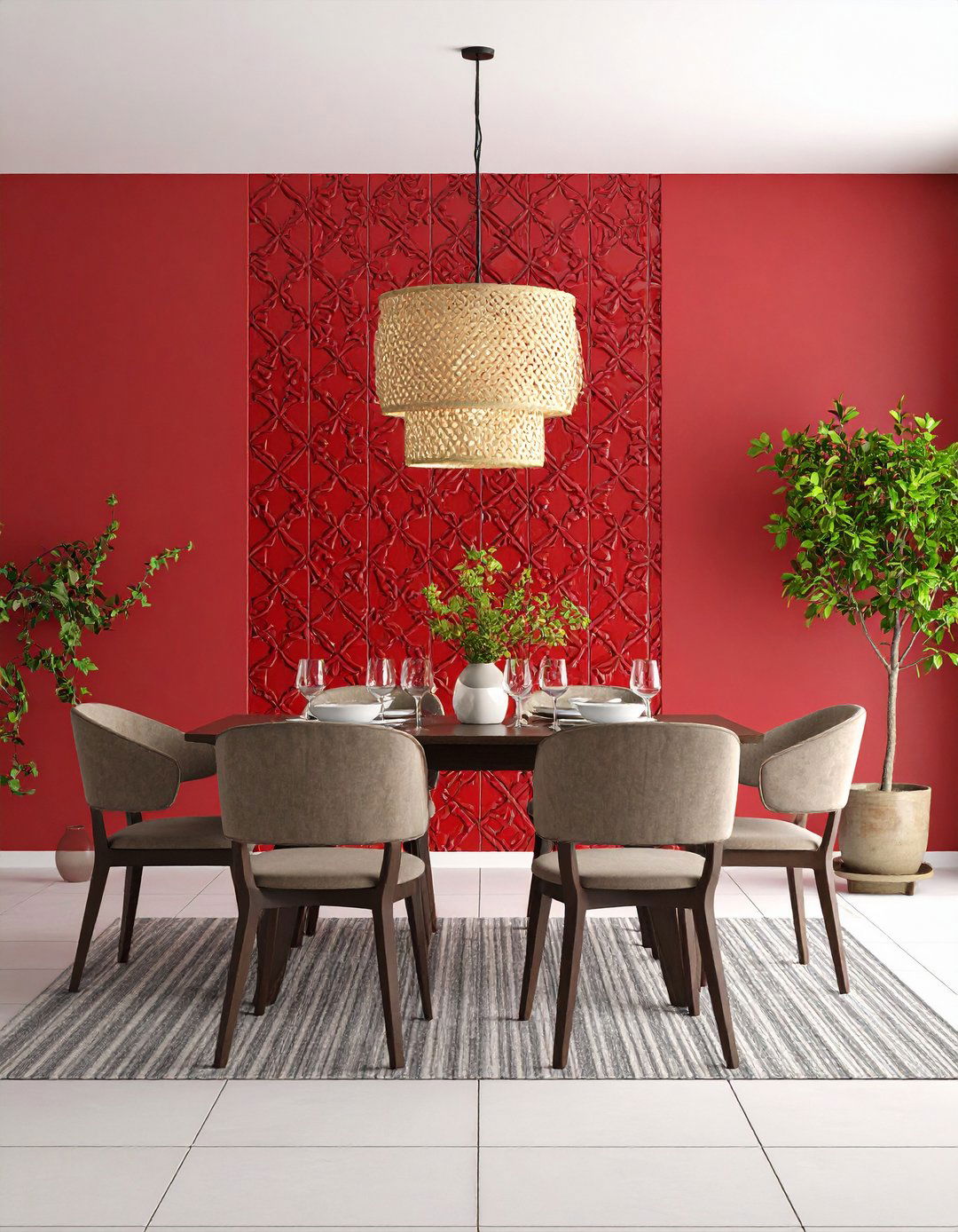 Red Mosaic Tile Accent - 24 Red Dining Room Ideas