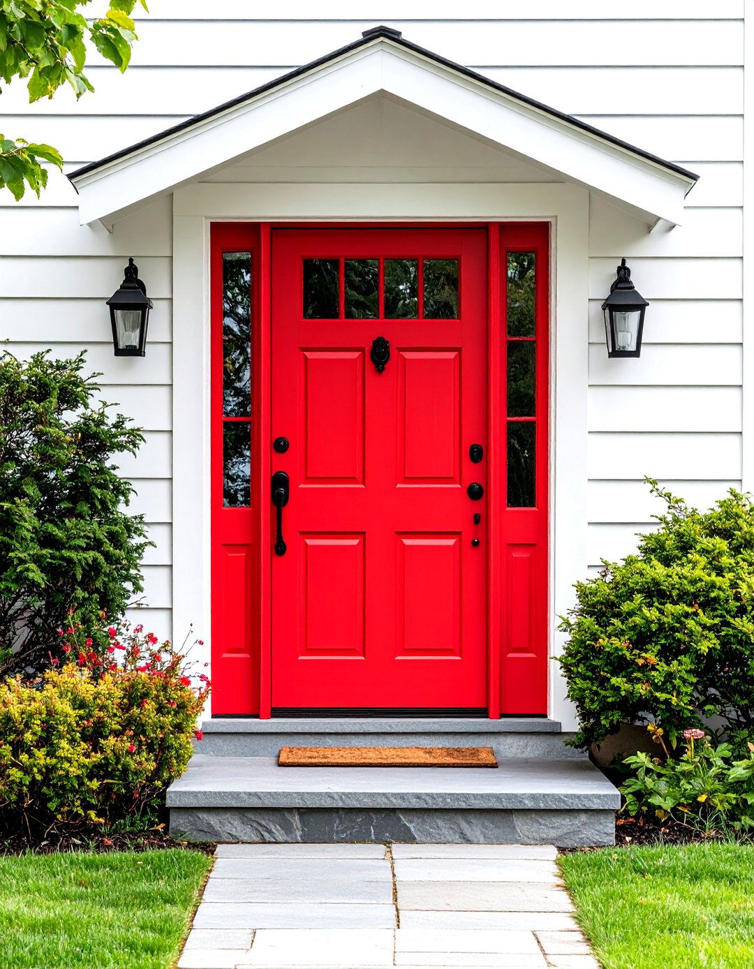 Red Painted Bold Statement - 24 Farmhouse Front Door Ideas