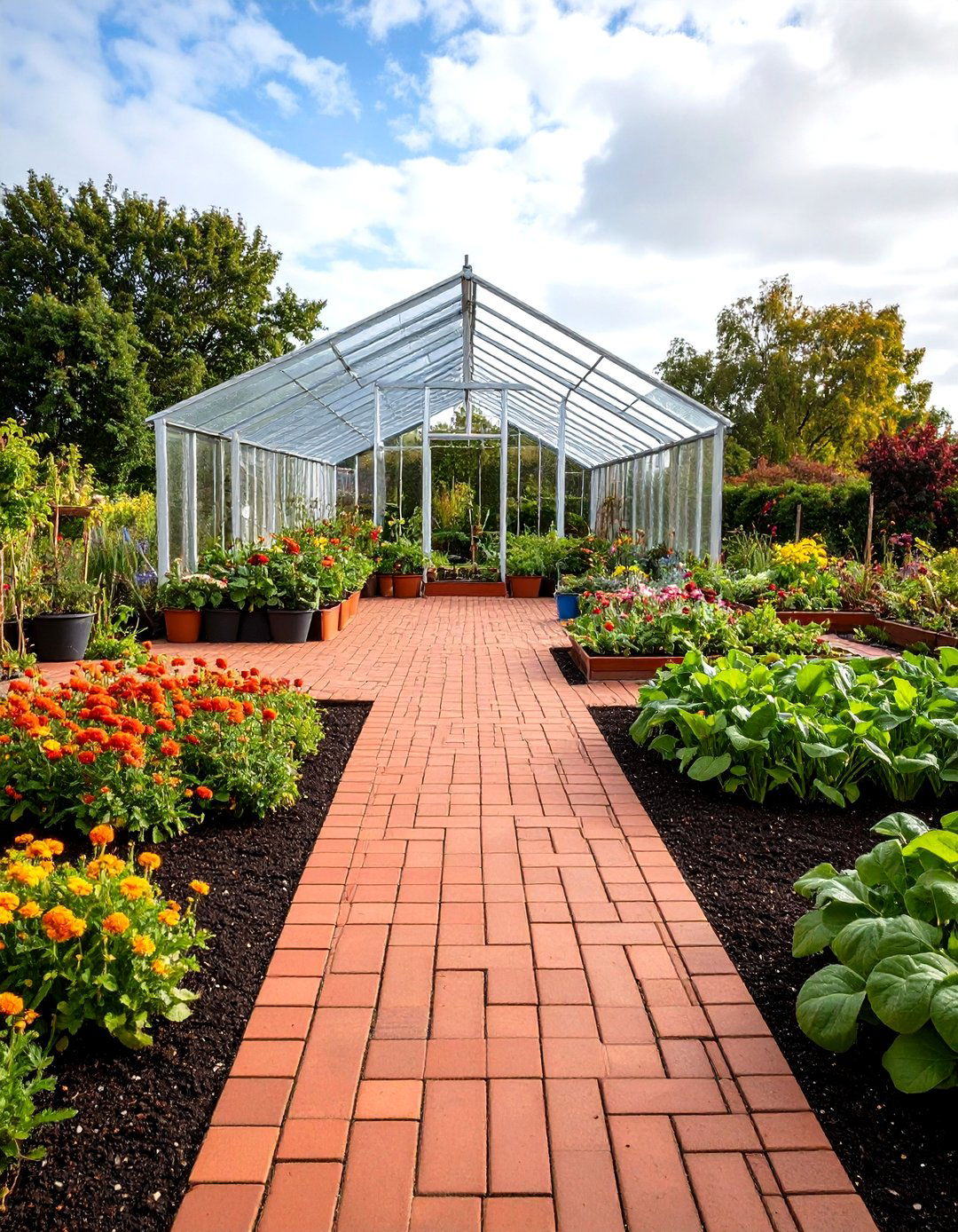 Red Paver Greenhouse Foundation Garden - 24 Red Paver Patio Ideas