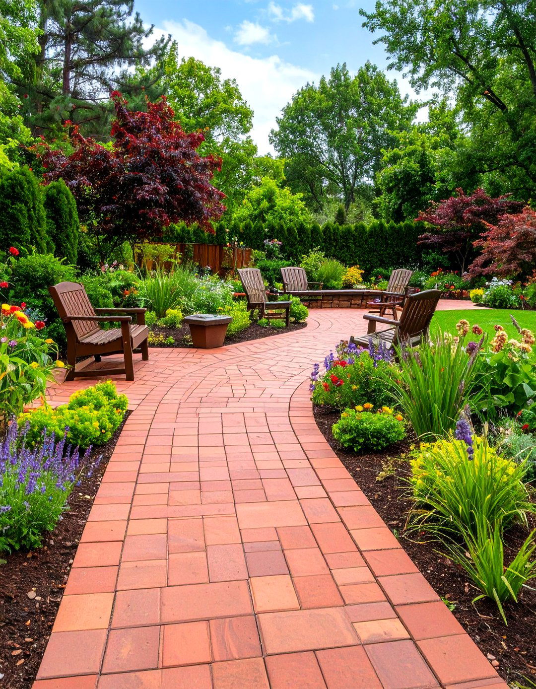 Red Paver Healing Garden Sanctuary - 24 Red Paver Patio Ideas