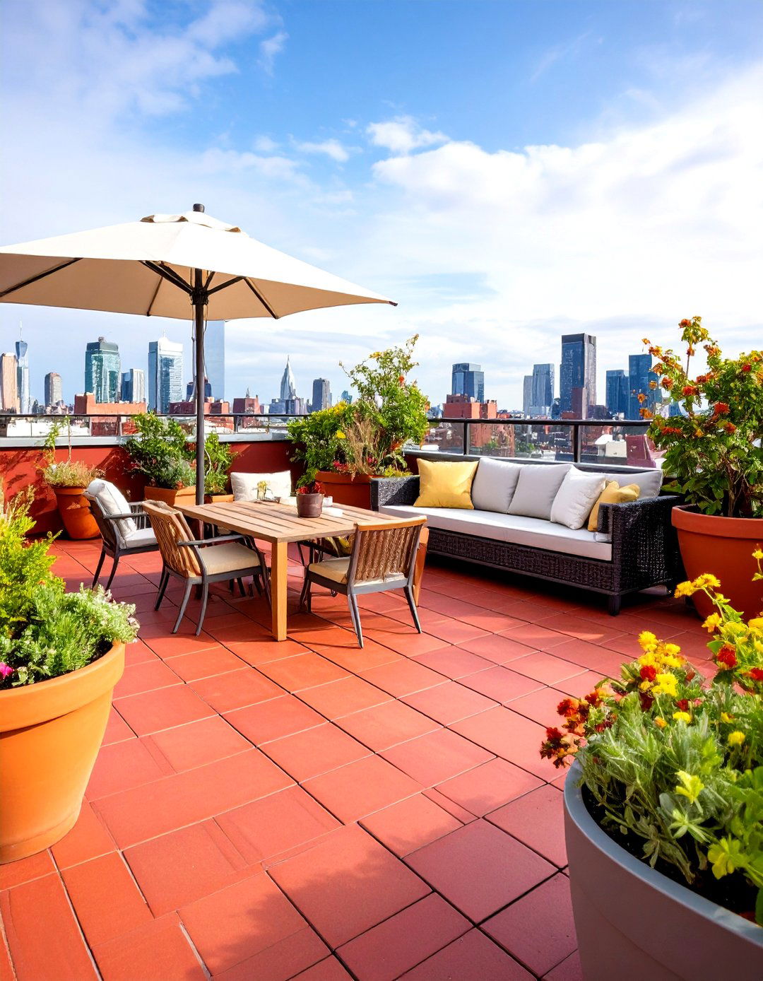 Red Paver Rooftop Garden Terrace - 24 Red Paver Patio Ideas