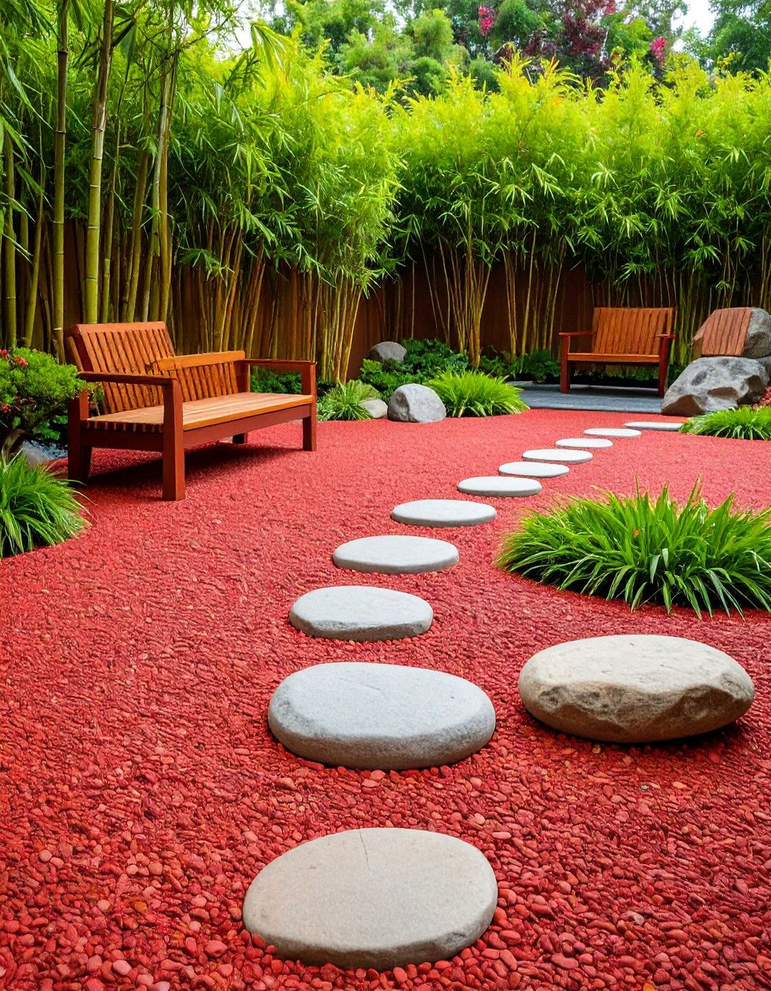 Red Paver Zen Meditation Garden - 24 Red Paver Patio Ideas